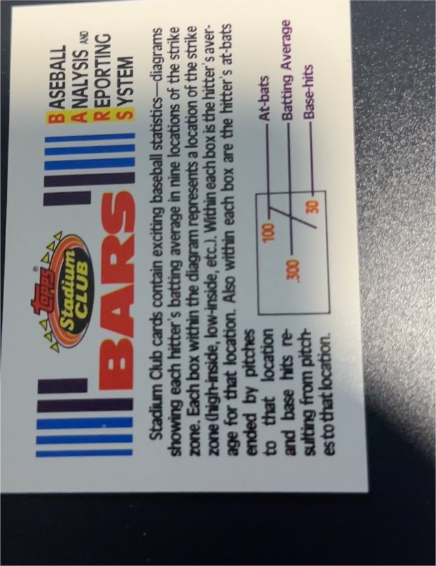 1992 Topps Stadium Club BARS Explanation Card — front