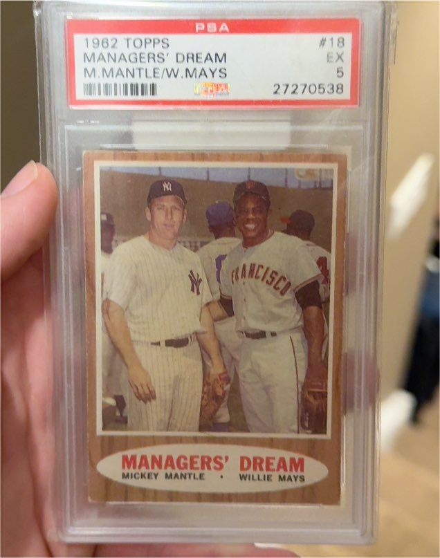 1962 Topps #18 Managers' Dream Mickey Mantle Willie Mays — front