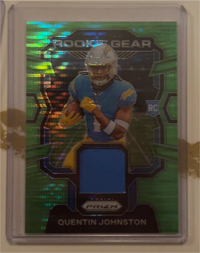 2023 Panini Prizm Rookie Gear Green Prizm #RG-QJ Quentin Johnston — front