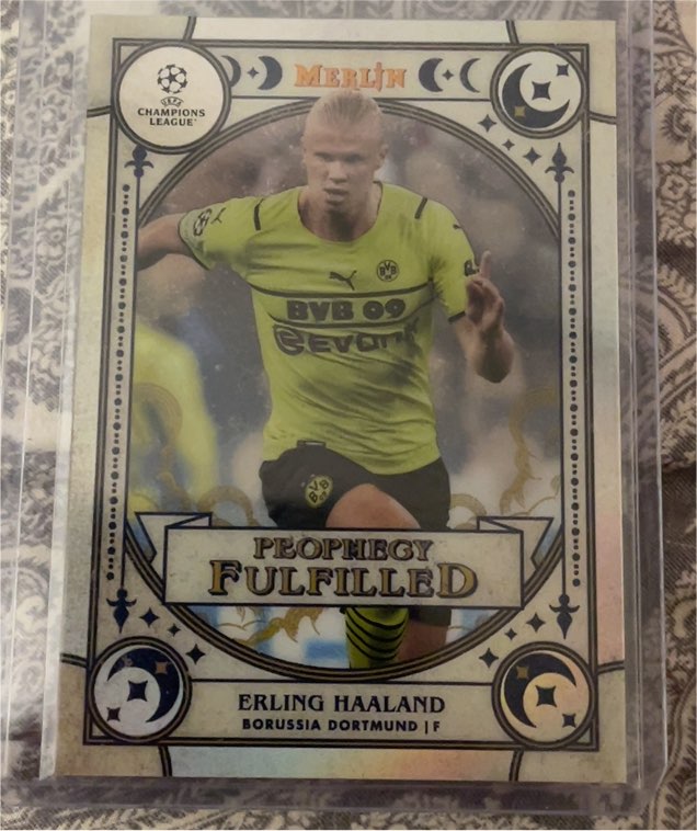 2021-22 Topps Merlin Prophecy Fulfilled #PF-8 Erling Haaland — front