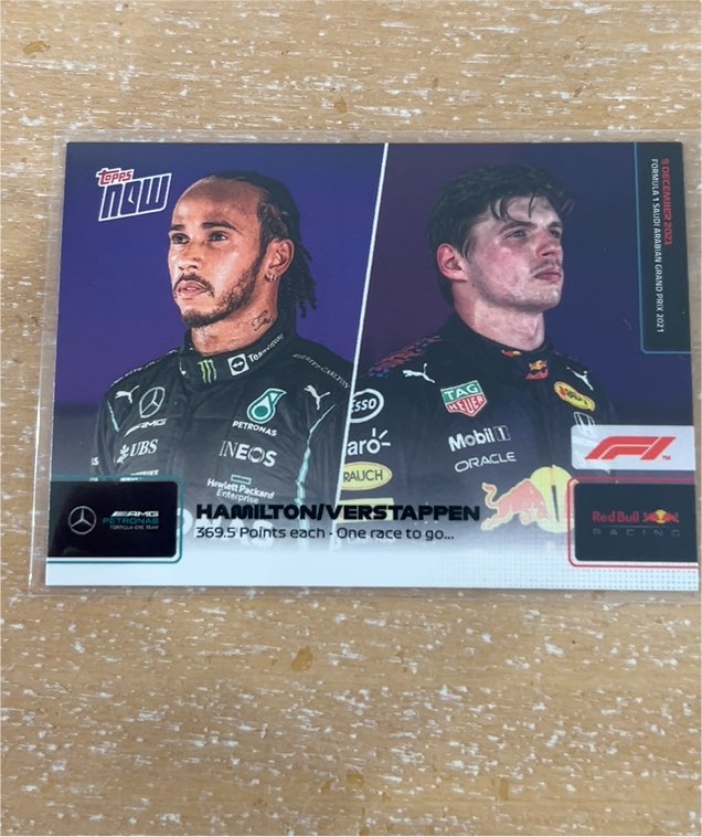 2021 Topps Now Formula 1 #78 Hamilton / Verstappen 369.5 Points each One race to go — front