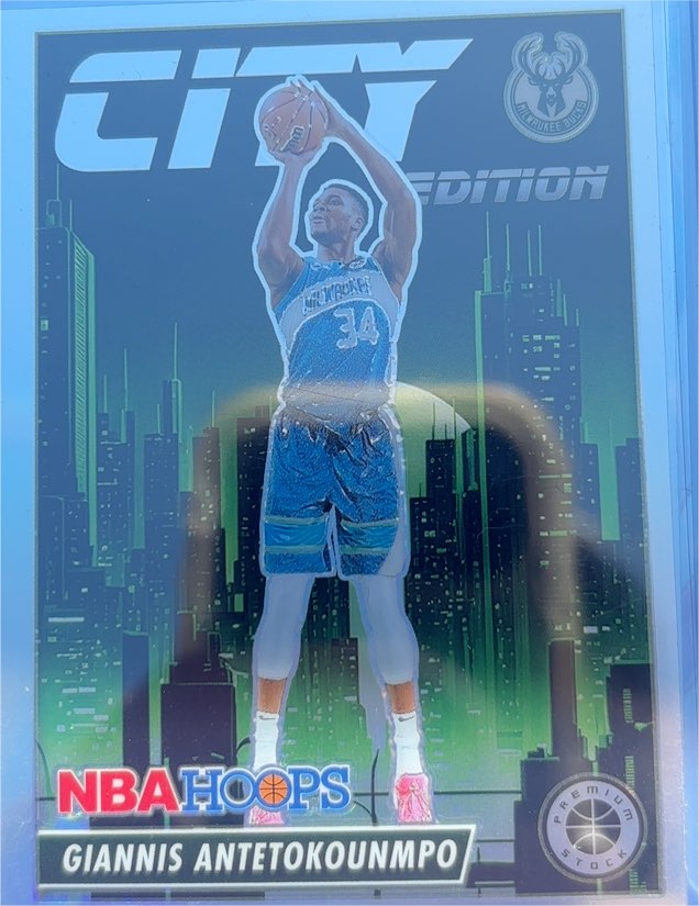 2023-24 Panini Hoops Premium Stock #19 Giannis Antetokounmpo City Edition Silver Prizm — front