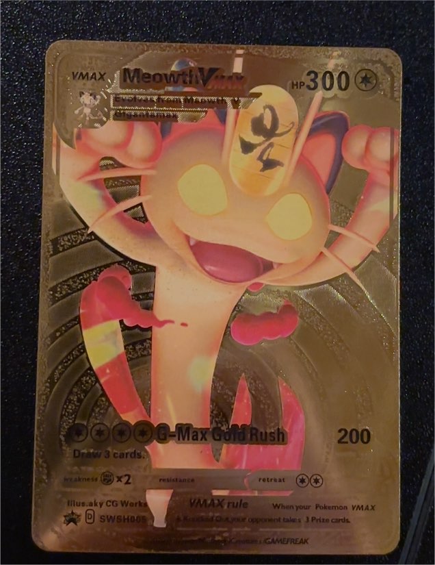 Pokémon TCG SWSH005 Meowth VMAX Gold Foil Fan Art — front