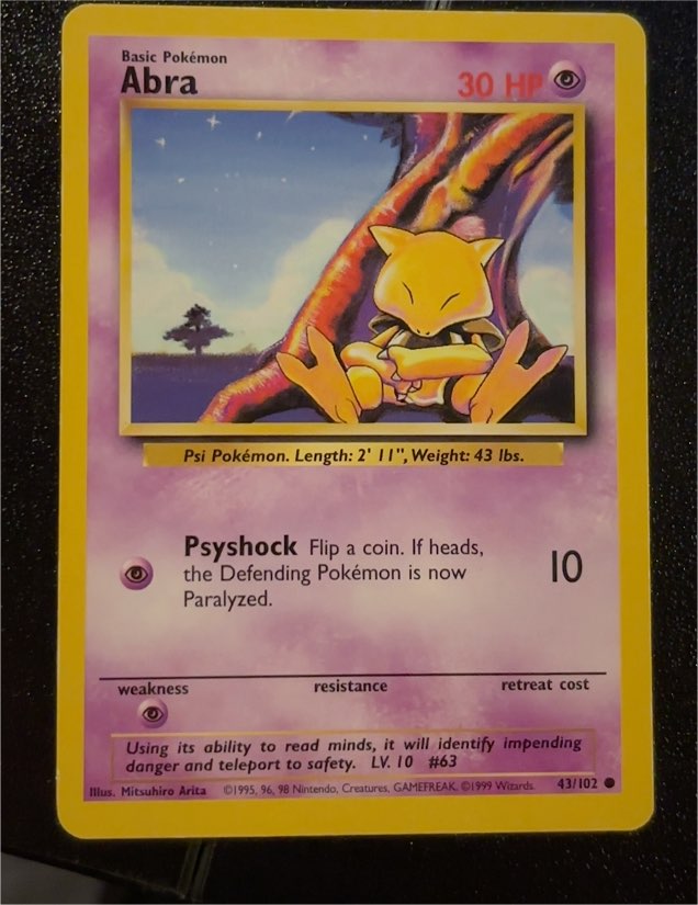 1999 Pokémon Base Set #43 Abra — front