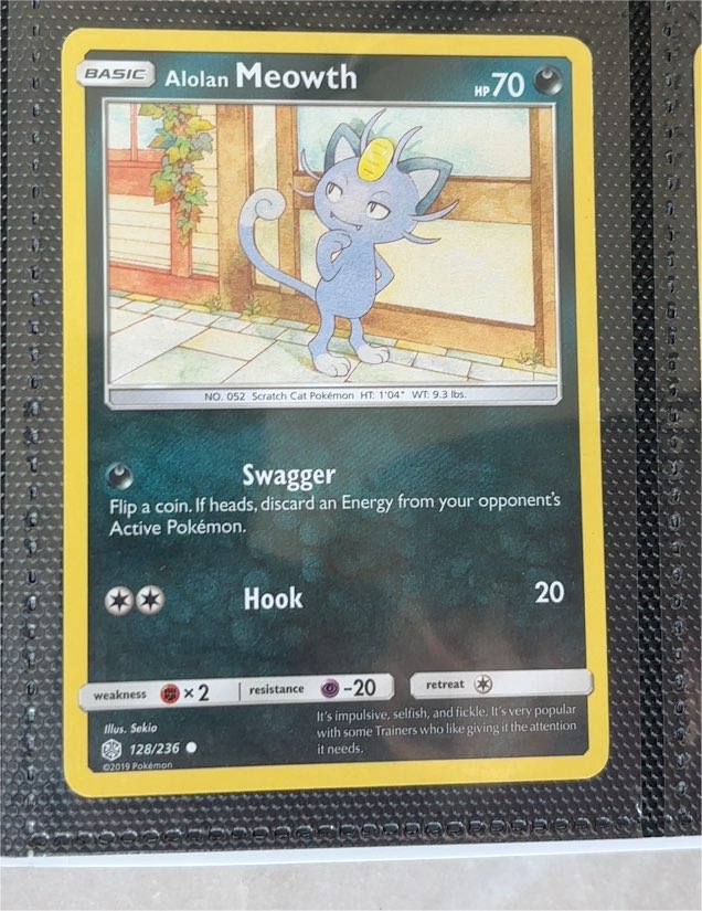2019 Pokémon Cosmic Eclipse #128 Alolan Meowth — front