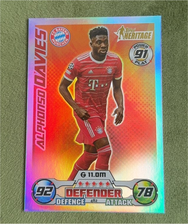 2022-23 Topps Match Attax UEFA Club Competitions Topps Heritage #482 Alphonso Davies — front