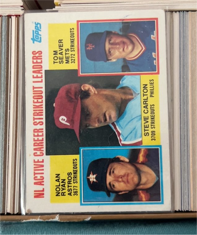 1984 Topps #707 NL Active Career Strikeout Leaders Nolan Ryan Steve Carlton Tom Seaver — front
