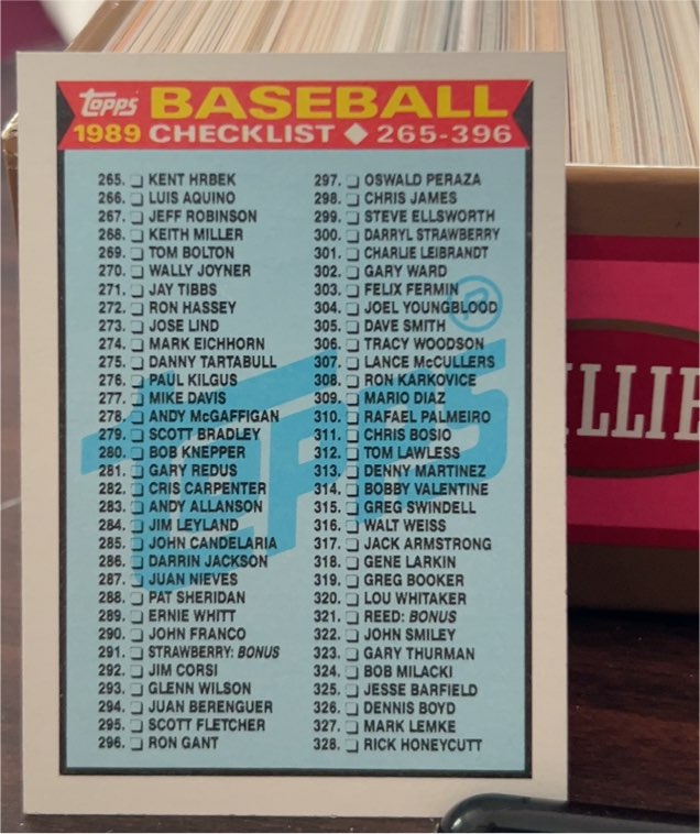 1989 Topps Baseball Checklist #265-396 — front