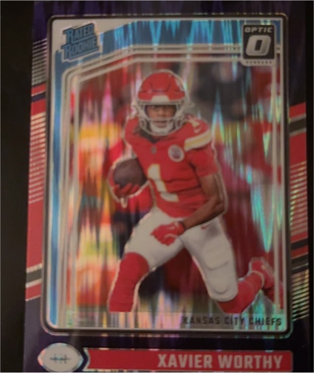 2024 Donruss Optic #300 Xavier Worthy Purple Shock Rated Rookie — front