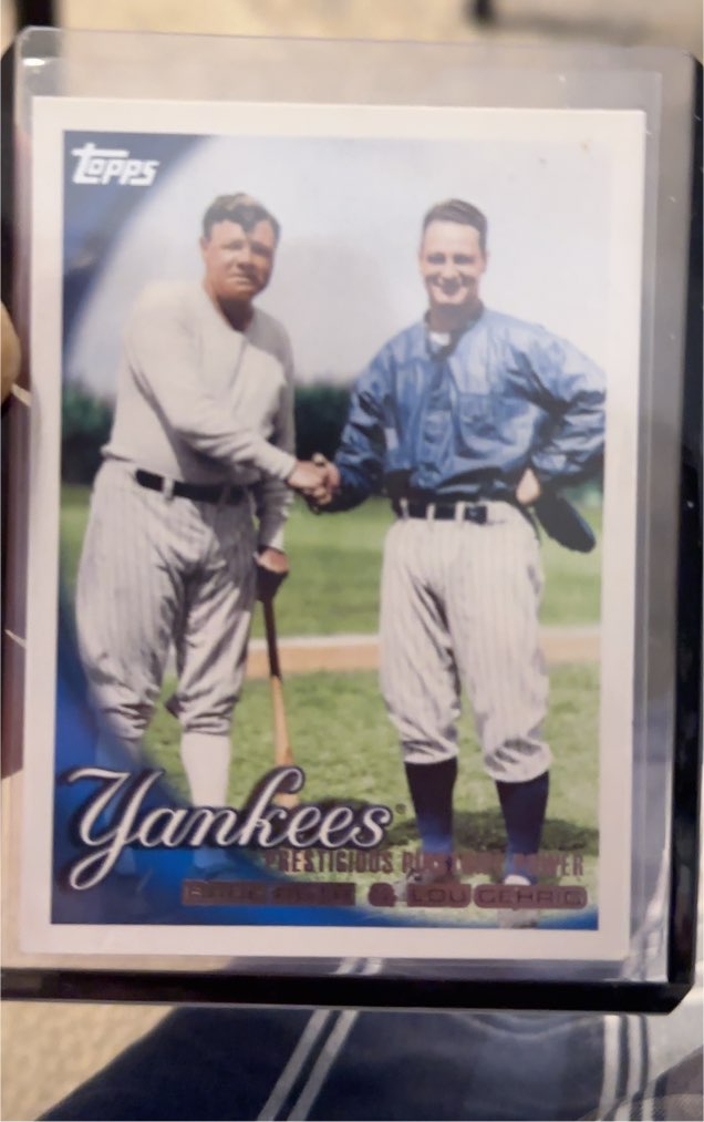 2010 Topps #637 Prestigious Pinstripe Power Babe Ruth & Lou Gehrig — front