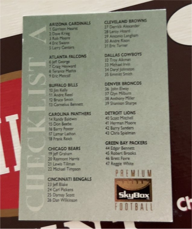 1995 SkyBox Premium #199 Checklist — front