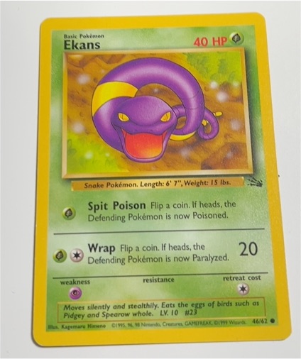 1999 Pokémon Fossil #46 Ekans — front