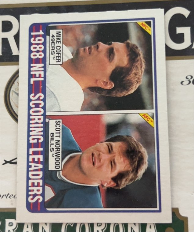 1989 Topps #220b 1988 NFL Scoring Leaders (Mike Cofer / Scott Norwood) — front