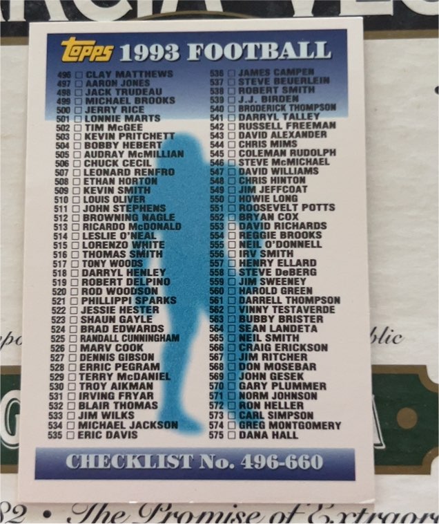 1993 Topps Football Checklist #660 — front