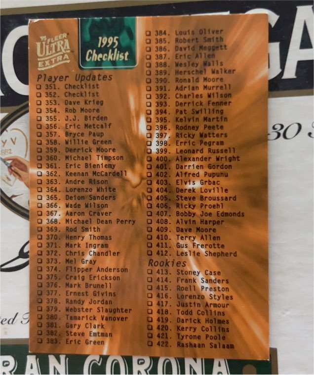 1995 Fleer Ultra Extra #352 Checklist — front