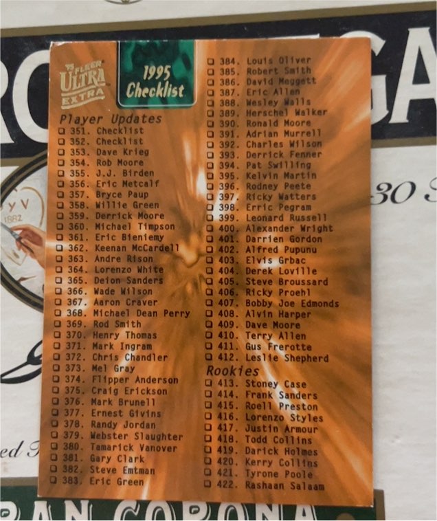 1995 Fleer Ultra Extra Checklist — front