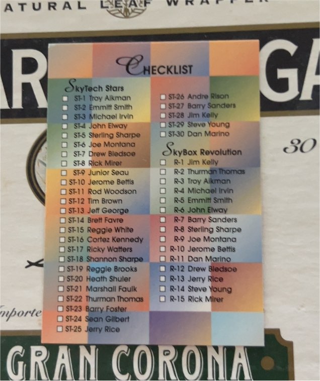 1994 SkyBox Premium Football Checklist — front