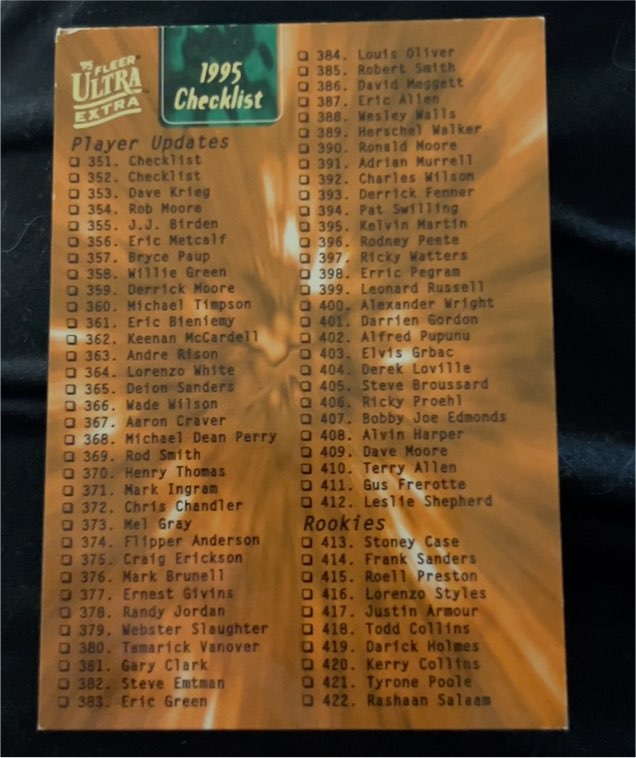 1995 Fleer Ultra #351 Checklist — front