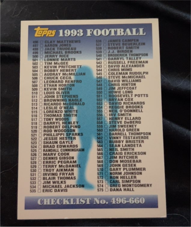 1993 Topps Football #659 Checklist — front