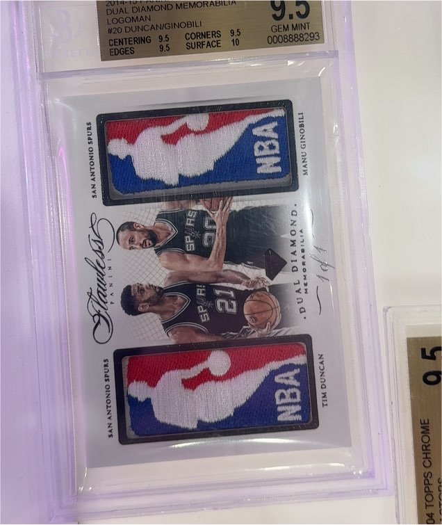 2014-15 Panini Flawless #20 Tim Duncan / Manu Ginobili Dual Diamond Memorabilia — front