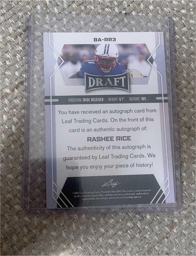 2022 Leaf Draft Auto #BA-RR3 Rashee Rice — front