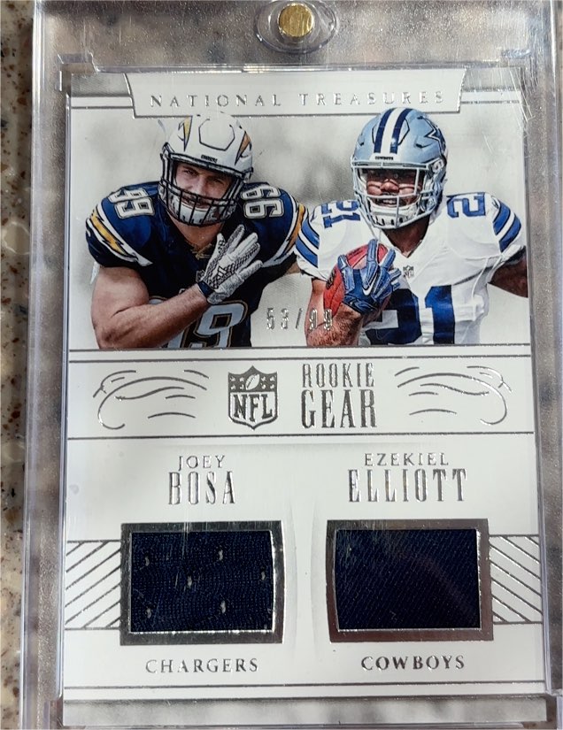 2016 Panini National Treasures Rookie Gear Joey Bosa / Ezekiel Elliott — front