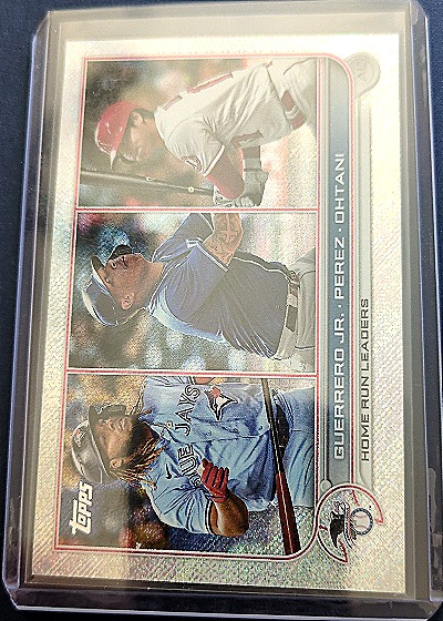 2022 Topps Series 1 #48 AL Home Run Leaders Vladimir Guerrero Jr./Salvador Perez/Shohei Ohtani — front