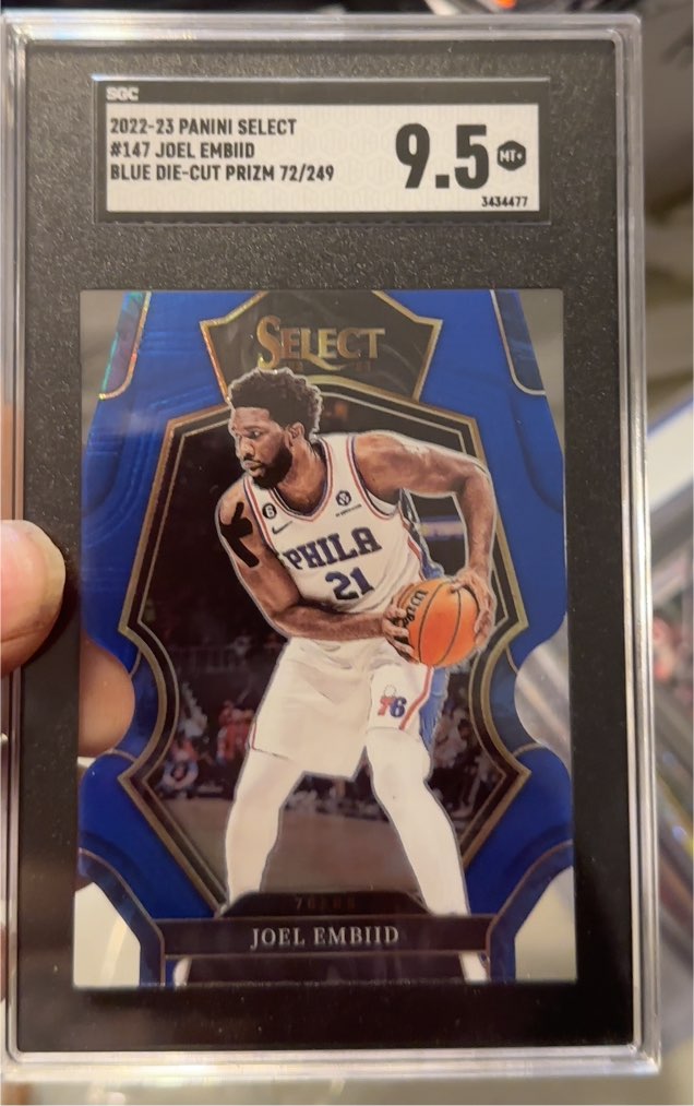2022-23 Panini Select #147 Joel Embiid Blue Die-Cut Prizm — front