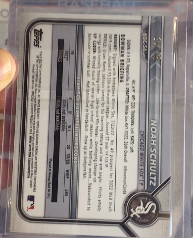 2022 Bowman Chrome #BCP-55 Noah Schultz — front