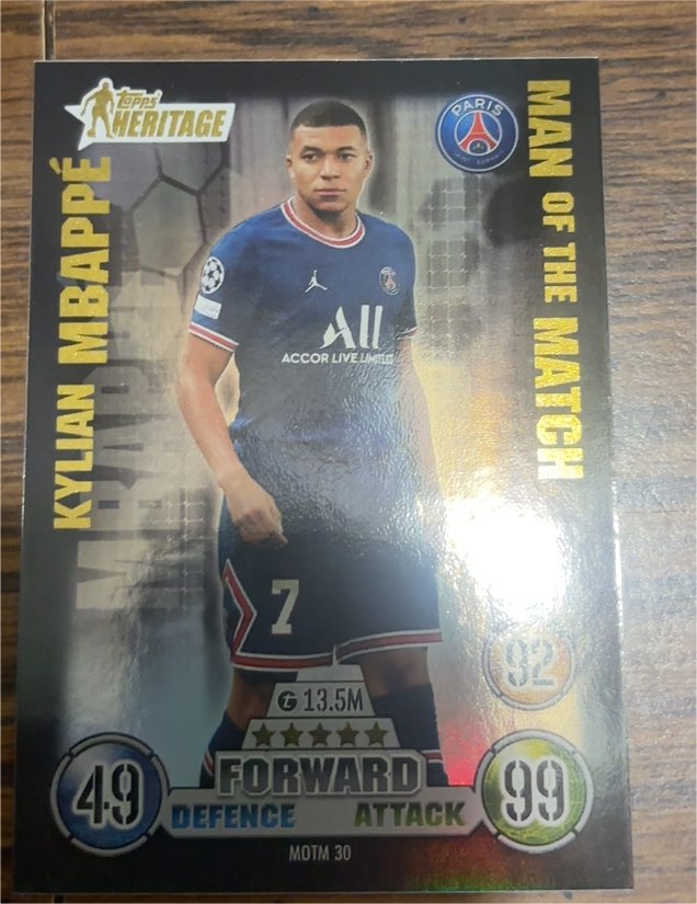 2021-22 Topps Match Attax UCL Extra #MOTM 30 Kylian Mbappé Man Of The Match — front