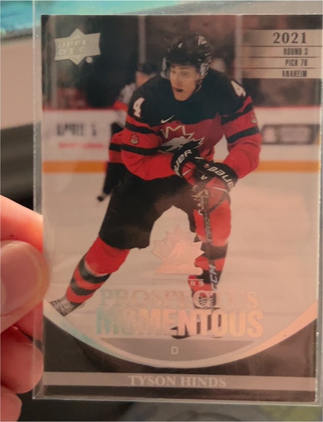 2023-24 Upper Deck Team Canada Juniors Prospectus Momentous Red #PM-21 Tyson Hinds — front