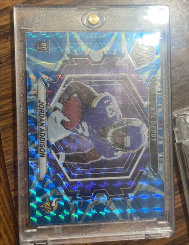 2023 Panini Mosaic NFL Debut Reactive Blue Mosaic Prizm #ND-14 Jordan Addison — front