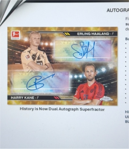 2023-24 Topps Chrome Bundesliga Dual Autograph Superfractor Erling Haaland & Harry Kane — front