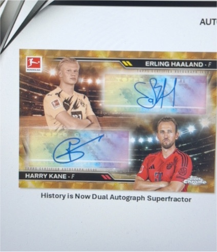2022 Topps Chrome Bundesliga History is Now Dual Autograph Superfractor Erling Haaland & Harry Kane — front