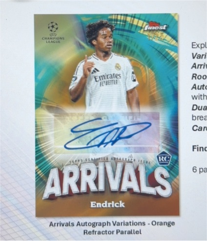 2023 Topps Finest Arrivals Autograph Orange Refractor #ARRIVALS Endrick — front