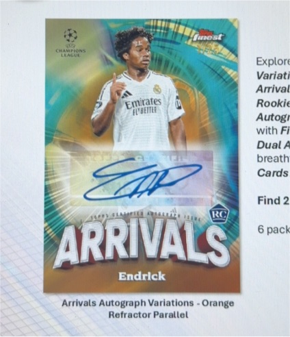 2023 Topps Finest Overtime Arrivals Autograph Endrick — front