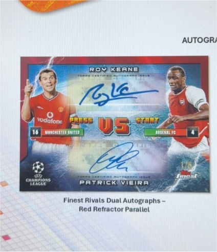 2023 Topps Finest UEFA Champions League Finest Rivals Dual Autographs Roy Keane vs Patrick Vieira Red Refractor Parallel — front