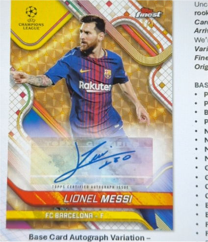 2018 Topps Finest Lionel Messi Base Card Autograph — front