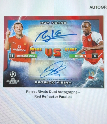 2001 Topps Finest UEFA Champions League Finest Rivals Dual Autographs Roy Keane vs Patrick Vieira — front
