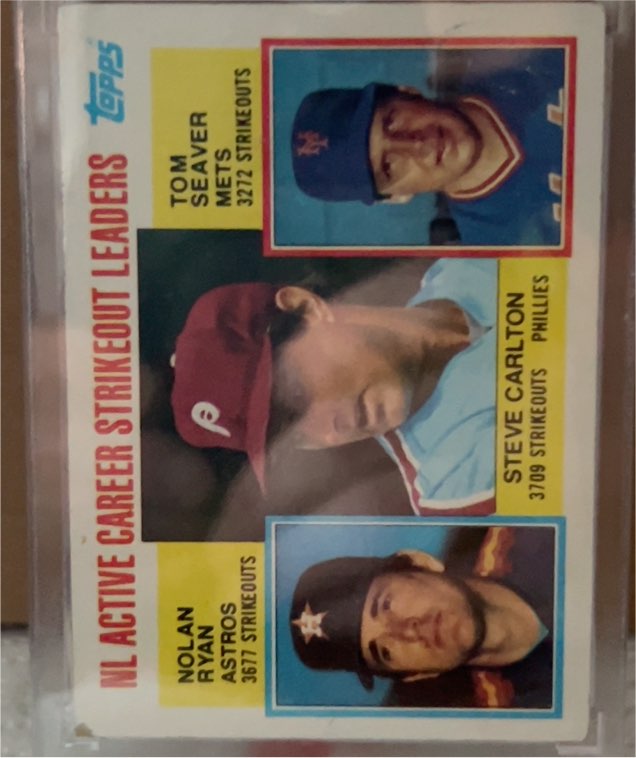 1984 Topps #707 NL Active Career Strikeout Leaders Steve Carlton / Nolan Ryan / Tom Seaver — front