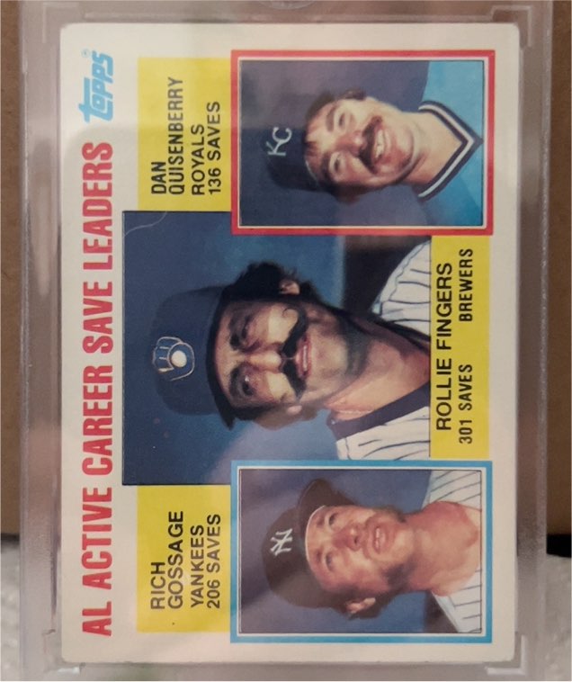 1984 Topps #718 AL Active Career Save Leaders Rollie Fingers Rich Gossage Dan Quisenberry — front