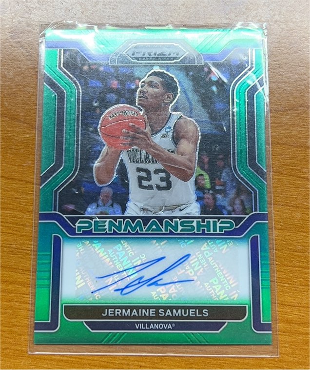2022 Panini Prizm Draft Picks Penmanship Green #CP-JSA Jermaine Samuels — front