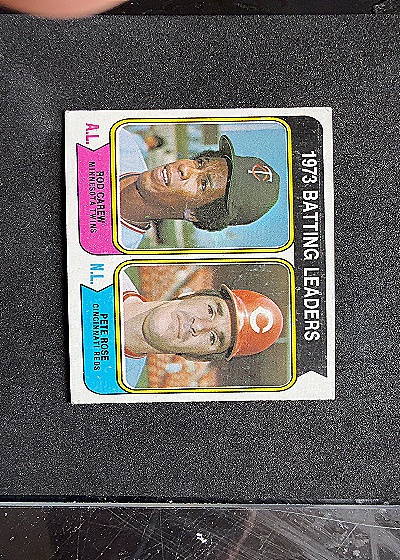 1974 Topps #201 Rod Carew & Pete Rose 1973 Batting Leaders — front