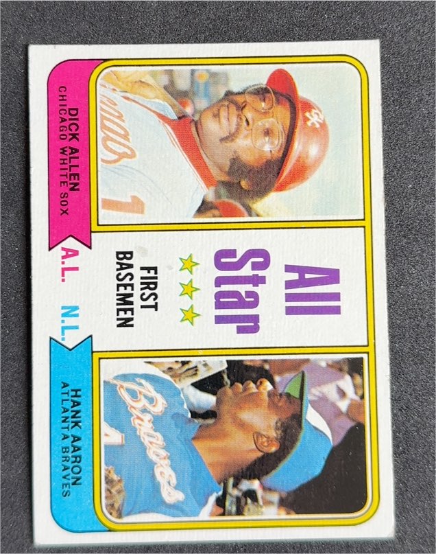 1974 Topps #332 All-Star First Basemen Dick Allen / Hank Aaron — front
