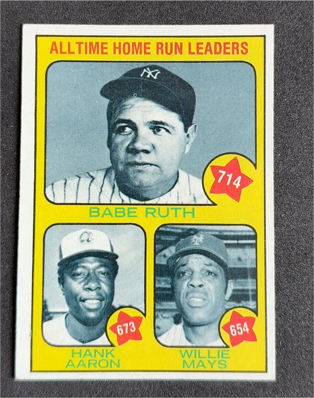 1973 Topps #1 All-Time Home Run Leaders Babe Ruth / Hank Aaron / Willie Mays — front