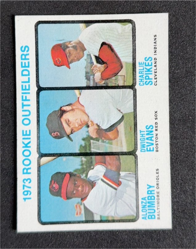 1973 Topps #614 Rookie Outfielders Alonza Bumbry Dwight Evans Charlie Spikes — front
