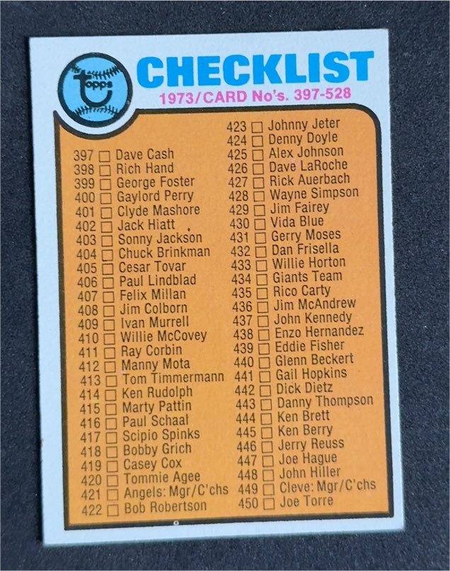 1973 Topps #453 Checklist 397-528 — front