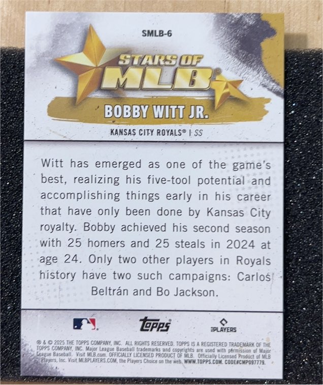 2025 Topps Stars of MLB #SMLB-6 Bobby Witt Jr. — front