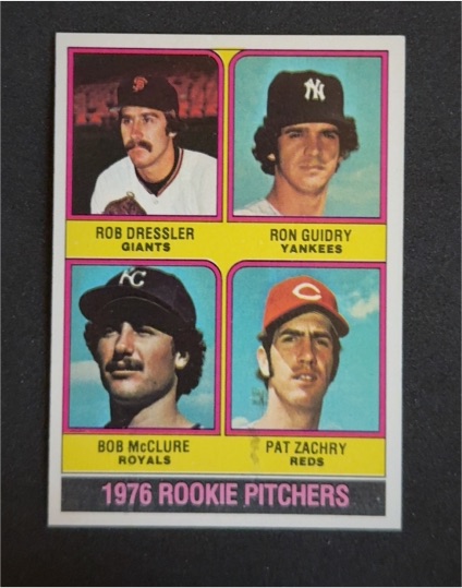 1976 Topps #599 Rookie Pitchers Rob Dressler Ron Guidry Bob McClure Pat Zachry — front