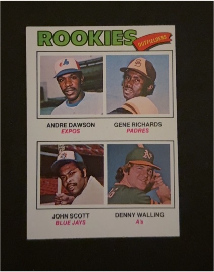 1977 Topps #473 Rookie Outfielders Andre Dawson, Gene Richards, John Scott, Denny Walling — front